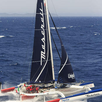 MOD 70 Maserati skippered by Giovanni Soldini shot offshore Porquerolles island during training. Photo Guilain Grenier