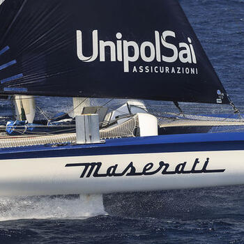 MOD 70 Maserati skippered by Giovanni Soldini shot offshore Porquerolles island during training. Photo Guilain Grenier