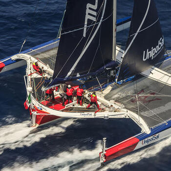 MOD 70 Maserati skippered by Giovanni Soldini shot offshore Porquerolles island during training. Photo Guilain Grenier