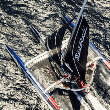 MOD 70 Maserati skippered by Giovanni Soldini shot offshore Porquerolles island during training. Photo Guilain Grenier