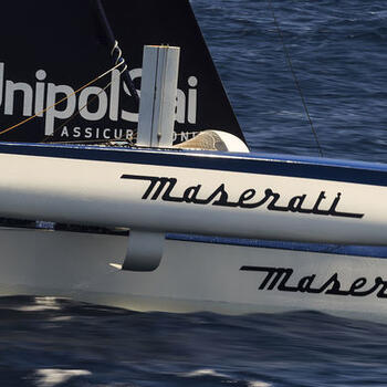 MOD 70 Maserati skippered by Giovanni Soldini shot offshore Porquerolles island during training. Photo Guilain Grenier