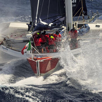 MOD 70 Maserati skippered by Giovanni Soldini shot offshore Porquerolles island during training. Photo Guilain Grenier